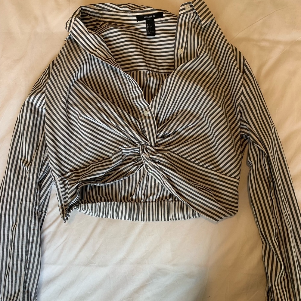 Forever 21 Crop Button Up Stripe Top
